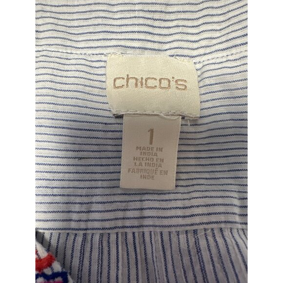Chico's Peasant Embroidered Striped Blouse with Tassels Size 1 US M - Picture 6 of 10